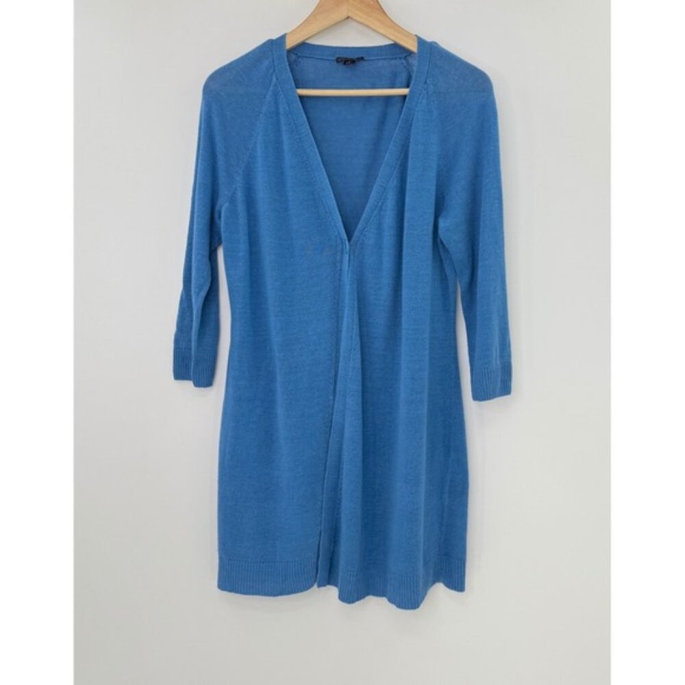Lafayette 148 NY Blue 100% Linen Cardigan Duster Sweater Cardigan Sz L Old Money